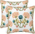 KSLIDS Floral Leaf Soft Velvet Throw Pillow Covers Set of 2 Orange Flowers Sage Green Leaves Decorative Pillow Covers 20x20 Inch Farmhouse Pillow Case for Sofa Couch Living Room Home Decor