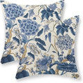 Blue Pillow Covers 16x16 Inch Set of 2 Vintage Blue Floral Throw Pillows Chinoiserie Flower Decorative Pillow Cases Outdoor Linen Farmhouse Cushion Cover for Couch Home Sofa Bed Decorations
