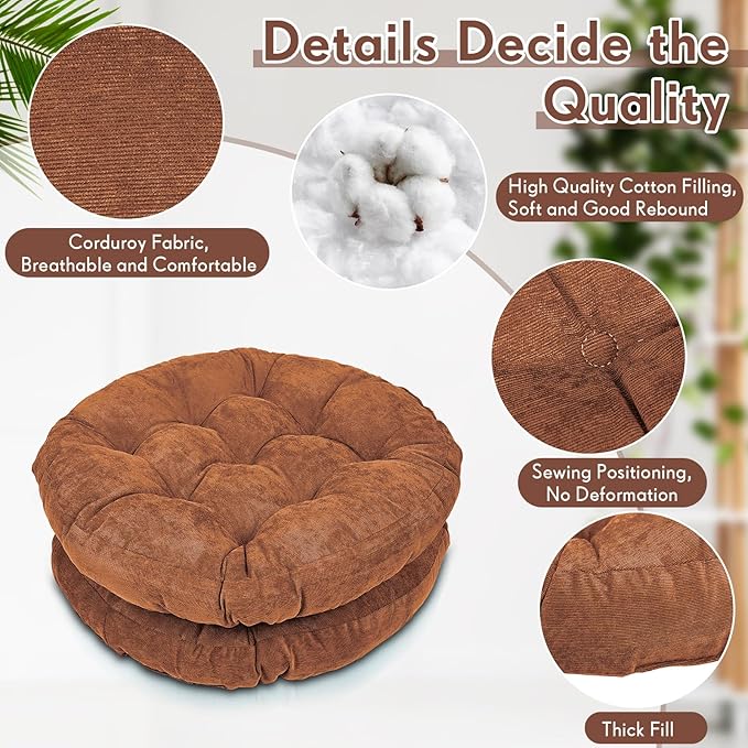 Jerify Floor Pillow Cushions Large Round Square Large Meditation Floor Pillow for Classroom Adult Meditation Picnic Party Seating Learning Daycare School(Round,Brown,6 Pcs)