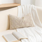 BlissBlush 12x20 Lumbar Pillow Cover, Rectangular Neutral Beige Decorative Throw Pillowcase for Couch Sofa, Embroidered Velvet Farmhouse Accent Cushion (Cover Only)