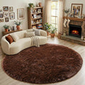 Amdrebio Dark Brown Rug 4Ft for Bedroom, Round Fluffy Shag Plush Area Rugs for Kids Room, Living Room Decor Aesthetic, Fuzzy Fur Floor Chocolate Coffee Circle Carpet for Playroom Dorm Baby Nursery