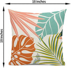 Summer Tropical Pillow Covers 18x18 Set of 2, Monstera Palm Leaf Pillowcase Green Orange Botanical Coral Summer Throw Pillows Outdoor Decor Farmhouse Cushion Case Linen Decorative for Home
