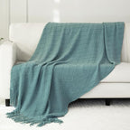 Throw Blanket for Couch Bed, Sofa Knit Blanket Farmhouse Throw for Living Room, Decorative Fall Throw Blanket for Chair, Outdoor Textured Boho Blanket（Green 51x67Inches）