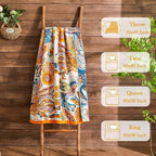 Boho Blanket Soft Muslin Boho Throw Blanket 100% Cotton Blanket All Seasons Reversible Rustic Floral Printed Vintage Rustic Farmhouse Decor Throw for Sofa Couch Chair (Yellow, 50"x60")