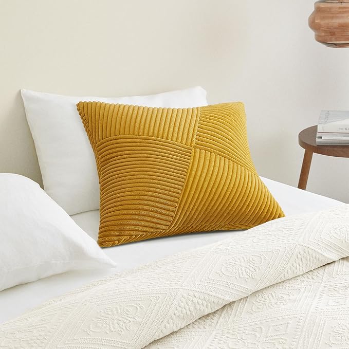 Topfinel Yellow Decorative Throw Pillow Covers 16x16 Inch Cute Boho Stripe Soft Corduroy Modern Farmhouse Spring Home Decor 2 Packs Pillow Covers for Sofa Living Room Couch Bed 40x40 cm