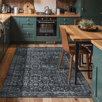 4x6 Rug for Living Room Bedroom, Black Washable Throw Rugs, Vintage Retro Boho Area Rugs, Non Slip & Low Pile Accent Throw Carpet for Indoor Dining Room, Kids Room and Office(Black 4x6ft)