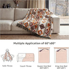 CASAAGUSTO Boho Throw Blanket - Orange and Green Decorative Blankets with Tassel, Printed Flannel Bohemian Blanket for Chair, Bed, Sofa, Couch(60 * 80, Orange and Green)