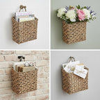 Magazine Holder, Woven Magazine Rack, Hanging Wall Basket with Handle, Rattan File Holder, Wall Mounted Storage Basket for Letters, Magazines, Books, Newspapers, Home & Office Organizer