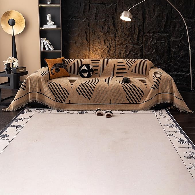 VClife Boho Couch Cover Washable Sectional Sofa Cover, Pet Couch Cover for Loveseat Versatile Coffee Black Geometry Sofa Throw Cover for L-Shape Sofa - Anti Slip Couch Sofa Cover for Dog 71"x118"