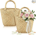 LemonRoad 2 Pcs Flower Girl Basket for Wedding Small Rustic Seagrass Basket with Handle Boho Wedding Flower Storage Farmhouse Decor for Petals Confetti Sweets Gifts 5.12 x 5.51''d (Natural Color)