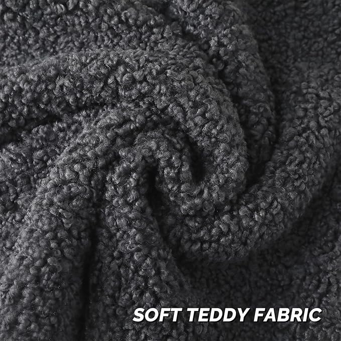 FUTEI Charcoal Throw Pillow Covers 22x22 Inch Set of 2,Furry Faux Fur Teddy Boucle Textured Cushion Covers,Soft Fluffy Decorative Pillow Case,Home Decor for Couch Bed Living Room Office Car
