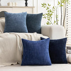 Set of 4 Soft Textured Decorative Throw Pillow Covers 16x16 Inch Cozy Farmhouse Cushion Cover Square Accent Pillow Cases for Bed Couch Sofa Living Room, Blue Series