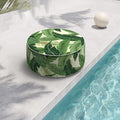 Indoor/Outdoor Inflatable Ottoman D21 x H9 inch, Round Footstool Inflatable Foot Rest Ottoman with Handle, Portable Ottomans Pouf for Patio, Garden, Camping, Home, Swaying Palms Green