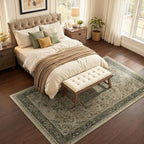 Moody 6x9 Area Rugs for Living Room, Low Pile Thin Washable Non Slip Rugs for Bedroom Dining Room, Vintage Medallion Distressed Carpet for Home Office Guest Room, Multi Brown/Green