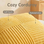 Fancy Homi 2 Packs Yellow Long Lumbar Decorative Throw Pillow Covers 12x24 Inch for Couch Bed Sofa, Rustic Farmhouse Boho Home Decor, Soft Striped Corduroy Rectangle Accent Cushion Case 30x60 cm