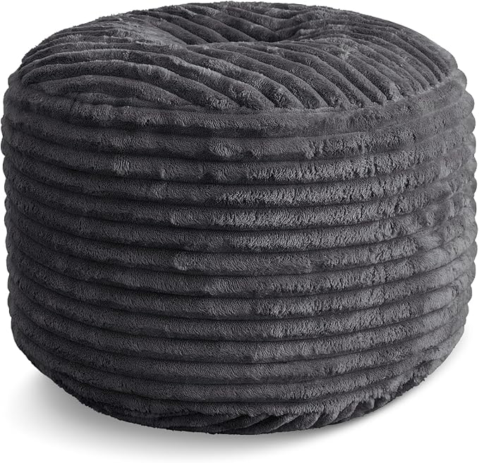 SHOUREN Stuffed Round Pouf Ottoman,Corduroy Foot Rest with Shredded Foam Filling, Lightweight and Fluffy Pouf Storage Ottoman for Living Room,Floor Poufs for Couch,18"x 14", Dark Grey