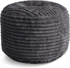 SHOUREN Stuffed Round Pouf Ottoman,Corduroy Foot Rest with Shredded Foam Filling, Lightweight and Fluffy Pouf Storage Ottoman for Living Room,Floor Poufs for Couch,18"x 14", Dark Grey