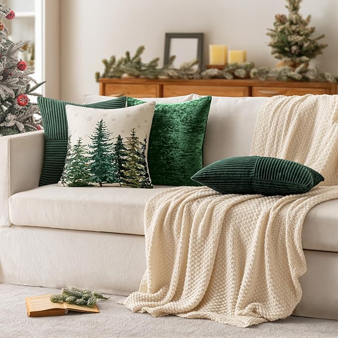 MIULEE Army Green Decorative Throw Pillow Covers 20x20 Inch for Couch Bed Sofa Pack of 2 Boho Farmhouse Throw Pillows Soft Cross Corduroy Patchwork Textured Cushion Cases