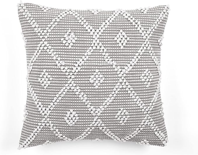 Lush Decor Adelyn Decorative Throw Pillow Cover, 20" W x 20" L, Light Gray - Square Pillow - Gray Diamond Pillow - Textured Pillows - Hygge Decor - Farmhouse Throw Pillows For Bed, Couch, Or Chair