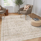 3x5 Washable Beige Area Rug Vintage Entryway Office Carpet Non-Slip Soft Low Pile Distressed Throw Rug for Entrance Living Room Bathroom Dining Room