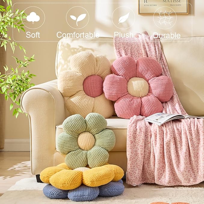 Flower Pillow Flowers Shaped Pillow Cushion Decorative Daisy Pillow for Bed Cute Throw Pillow Flower Floor Pillow Soft Seat Cushion Purple Cushion 19.6"