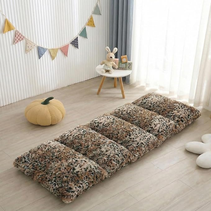 Mengersi Velvet Floor Pillows,Faux Fur Tie Dye Pillow Bed Floor Lounger Cover,Sleeping Mat for Kids Teen Toddler,Pillow Lounger for Reading Playing Games Party,Requires 5 Pillows(King,Leopard)