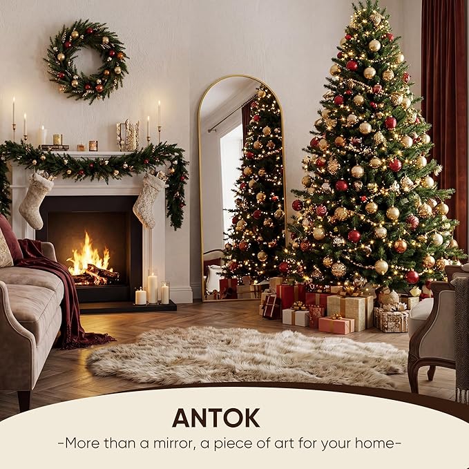Antok 56" x15” Arched Full Length Floor Mirror, Gold Aluminum Frame, Free Standing/Wall Mount/Leaning for Bedroom, Living Room, Dressing Room