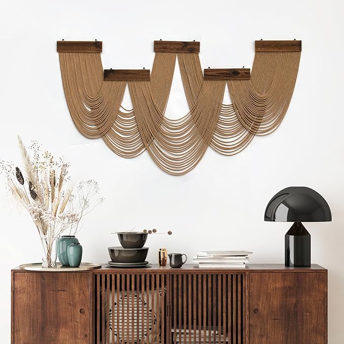 HVEST Large Macrame Wall Hanging Boho Decor, Brown Bohemian Macrame Wall Art Geometric Modern Craftsmanship Handmade Woven Tapestry for Bedroom Living Room Backdrop, 53W x 28L inches