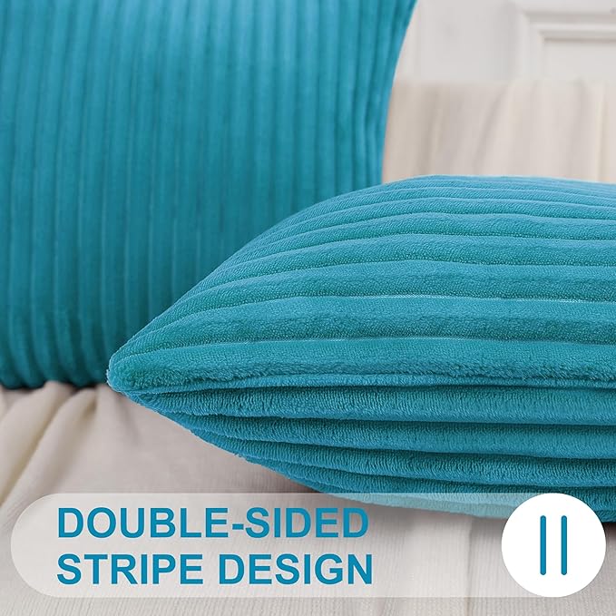 Simmore Decorative Spring Euro Sham Throw Pillow Covers 26x26 Set of 2, Soft Natural Plush Flannel Double-Sided Fluffy Couch Pillow Covers for Sofa Living Room, Teal