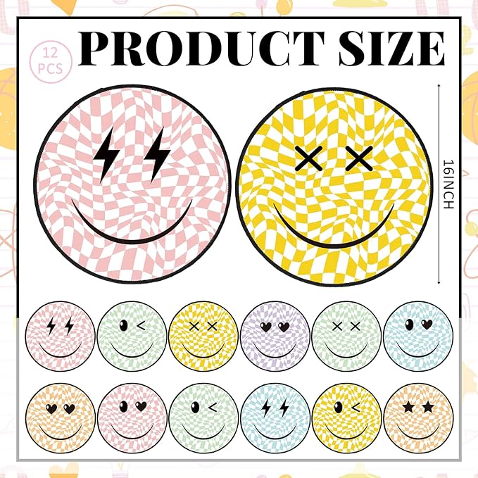 Tinideya 12 Pcs Kids Carpet Circle Seats for Class 16 Inch Round Classroom Rug Floor Cushions Soft First Day of School Educational Mat Non Slip Back to School Learning Playing Areas(Smile)