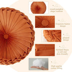Round Throw Pillows Decorative Pleated Throw Pillows 15'' Diameter Accent Pumpkin Boho Chair Cushion for Couch Sofa Home Decoration(Burnt Orange, Yellow,4 Pcs)