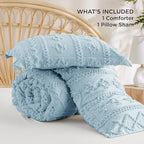Bedsure Tufted Boho Comforter Set Twin Size - Light Blue Boho Bed Set, GentleSoft™ 2 Pieces Farmhouse Shabby Chic Embroidery Bedding, Gifts for Woman, Soft Jacquard Twin Comforter for All Seasons