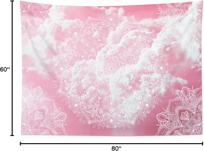 LB Pink Boho Tapestry Mandala Bohemian Aesthetic Pink Sky Cloud Tapestry Wall Hanging Nature Landscape Wall Decor for Bedroom Living Room Dorm 80Wx60L Inches