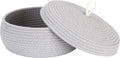 Sea Team Round Cotton Rope Storage Basket with Lid, Decorative Woven Storage Bin, Pot, Caddy, Organizer, Container for Snacks, Towels, Plants, 13 x 5.5 Inches (Large, Shallow, Grey)