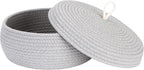 Sea Team Round Cotton Rope Storage Basket with Lid, Decorative Woven Storage Bin, Pot, Caddy, Organizer, Container for Snacks, Towels, Plants, 13 x 5.5 Inches (Large, Shallow, Grey)