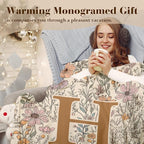 JXREQ Throw Blanket Initial Letter H Personalized Monogrammed Gifts for Women Teen Girls Frends, Boho Floral Throw Blankets for Bed Sofa Living Room Office, 50x60 Inch