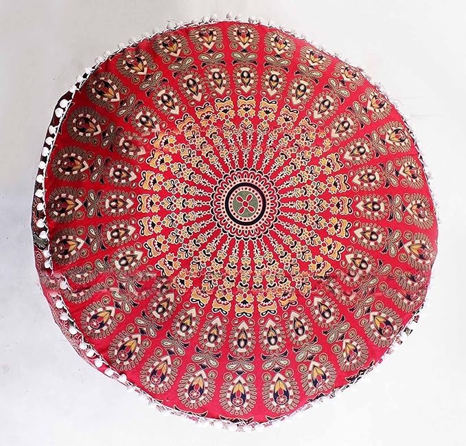 Large Mandala Medation Ottoman Pouf Cover Vintage Cotton Pouf Cover Traditional Hippie Cushion Cover Boho Living Room Decor Footstool Pet Dog Bed