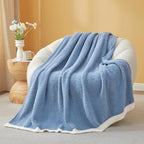 Snuggle Sac Blue Throw Blanket for Couch Bed Sofa 60x80 inches, Reversible Blue Blanket Microfiber Fluffy Fuzzy Cozy Knit Twin Blanket for Women Mothers Birthday Gifts