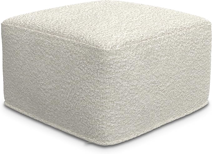 SIMPLIHOME Chantal Square Pouf - 18 inch Wide Upholstered Boucle Fabric Ottoman in Ivory, Contemporary Footstool, Coffee Table or Extra Seating for Living Room or Bedroom, Assembled