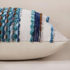 Boho Striped Throw Pillow Covers 18x18 Inch Set of 2 Farmhouse Square Decorative Pillow Covers Chenille Tufted Accent Neutral Pillowcase Blue Cushion Cover for Living Room Couch Sofa Bed