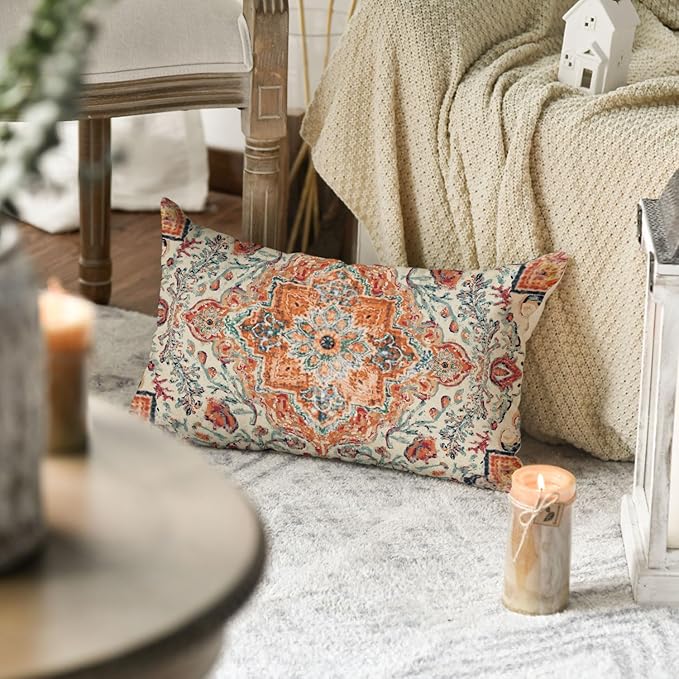 AVOIN colorlife Boho Throw Pillow Cover, 12 x 20 Inch Bohemia Ethnic Style Carpet Pattern Cushion Case for Sofa Couch