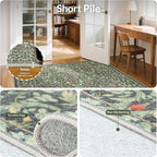 GENIMO 6x9 Washable Area Rug, Non-Slip Vintage Boho Floral Carpet, Soft Low-Pile Thin Living Room Rug for Bedroom, Dining Room, Nursery, Emerald Green