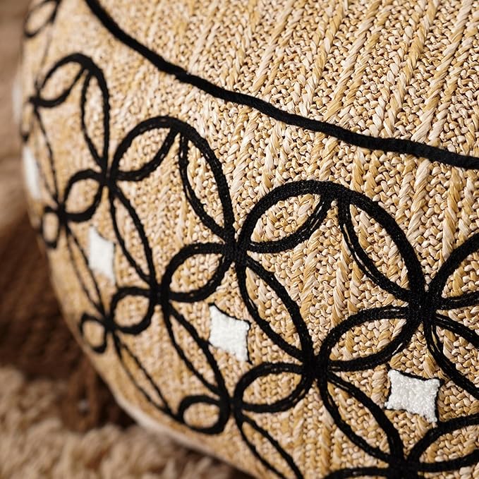 SUTAVIA Pouf Cover Ottoman Unstuffed Pouf Seat Footrest Decorative Storage Bean Bag Floor Chair for Home Decor Living Room Bedroom (Linen Decor, Round, 20" D x 20" W x 8" H)