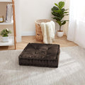 Floor Pillow Large Square Tufted Decorative Cushion 20" x 20" Faux Velvet Fabric Ultra Thick Fill for Kids and Adults, 2 Pack, Coffee Brown