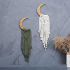 ANROYE Macrame Wall Hanging Boho Moon Decor, Bohemian Crescent Wooden Ornament with Long Tassel, Handmade Unique Wood Tapestry Home Decoration Wall Art Gift for Dorm Bedroom Nursery Living Room
