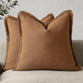 Foindtower Set of 2 Decorative Linen Fringe Throw Pillow Covers Cozy Boho Farmhouse Cushion Cover with Tassels Soft Accent Pillowcase for Couch Sofa Bed Living Room Home Decor, 26×26 Inch,Orange Brown