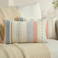 FUTEI Pink Blue Decorative Throw Pillow Covers 12x20 Inch Set of 2, Soft Tufted Striped Textured Accent Pillow Case,Boho Pillows for Couch Decor