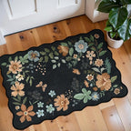 Lahome Floral Entryway Rug, 2X3 Washable Kitchen Rug Ultra-Thin, Non-Slip Soft Door Mat Indoor Entrance Boho Small Low-Pile Flore Carpet for Bathroom Bedroom (2x3ft,Black/Grey)
