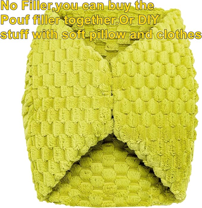 Asuprui Fur Ottoman Stool Unstuffed Footstool Cover Floor Pouf Foot Rest 20x20x12 Inches Round Poof Seat Floor Bean Bag Chair Foldable Floor Chair Storage for Living Room Bedroom Green Pouf Cover