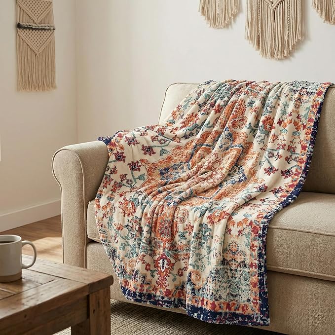 Horaldaily Boho Bohemia Blanket Throw, Vintage Country Rustic Farmhouse Soft Fuzzy Plush Faux Fur Cozy Blankets for Couch Sofa Bed Lounging, Ideal Gifts for Kids Adults Wife Self, 40x50